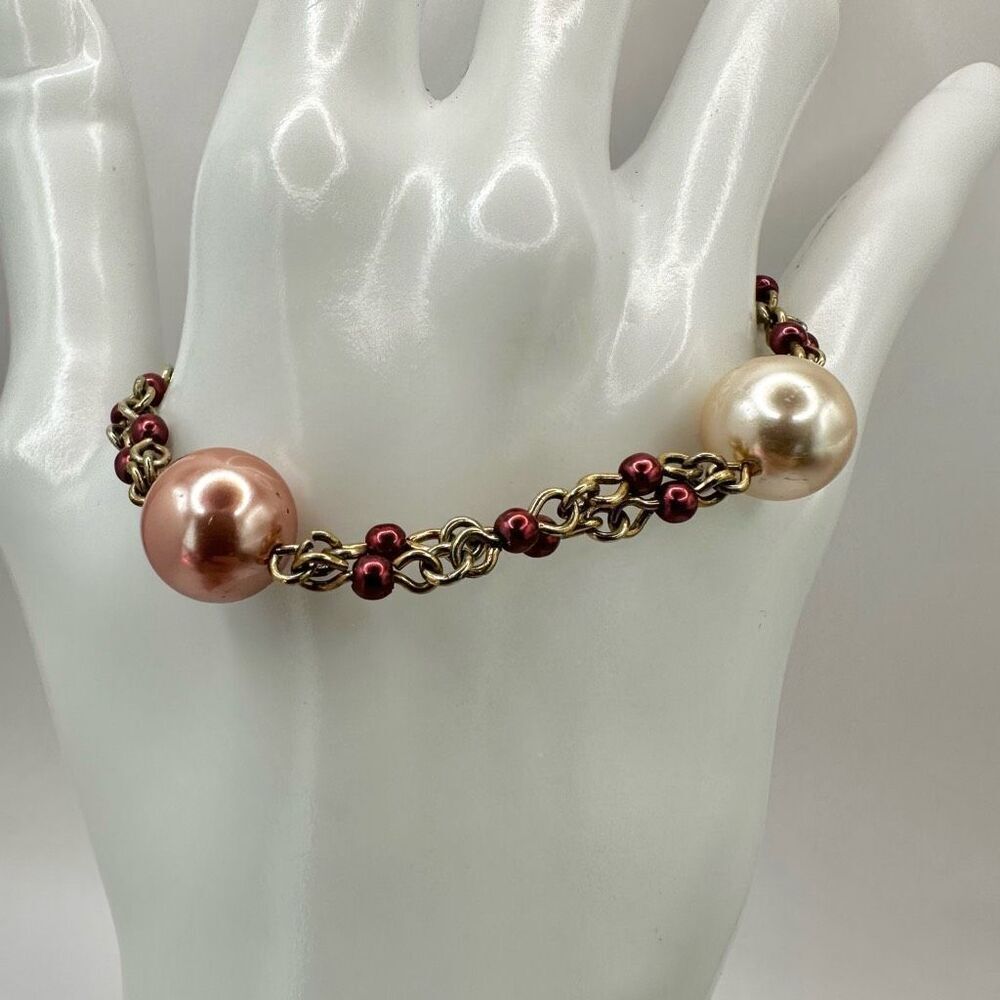 Pink faux pearl beaded bracelet
